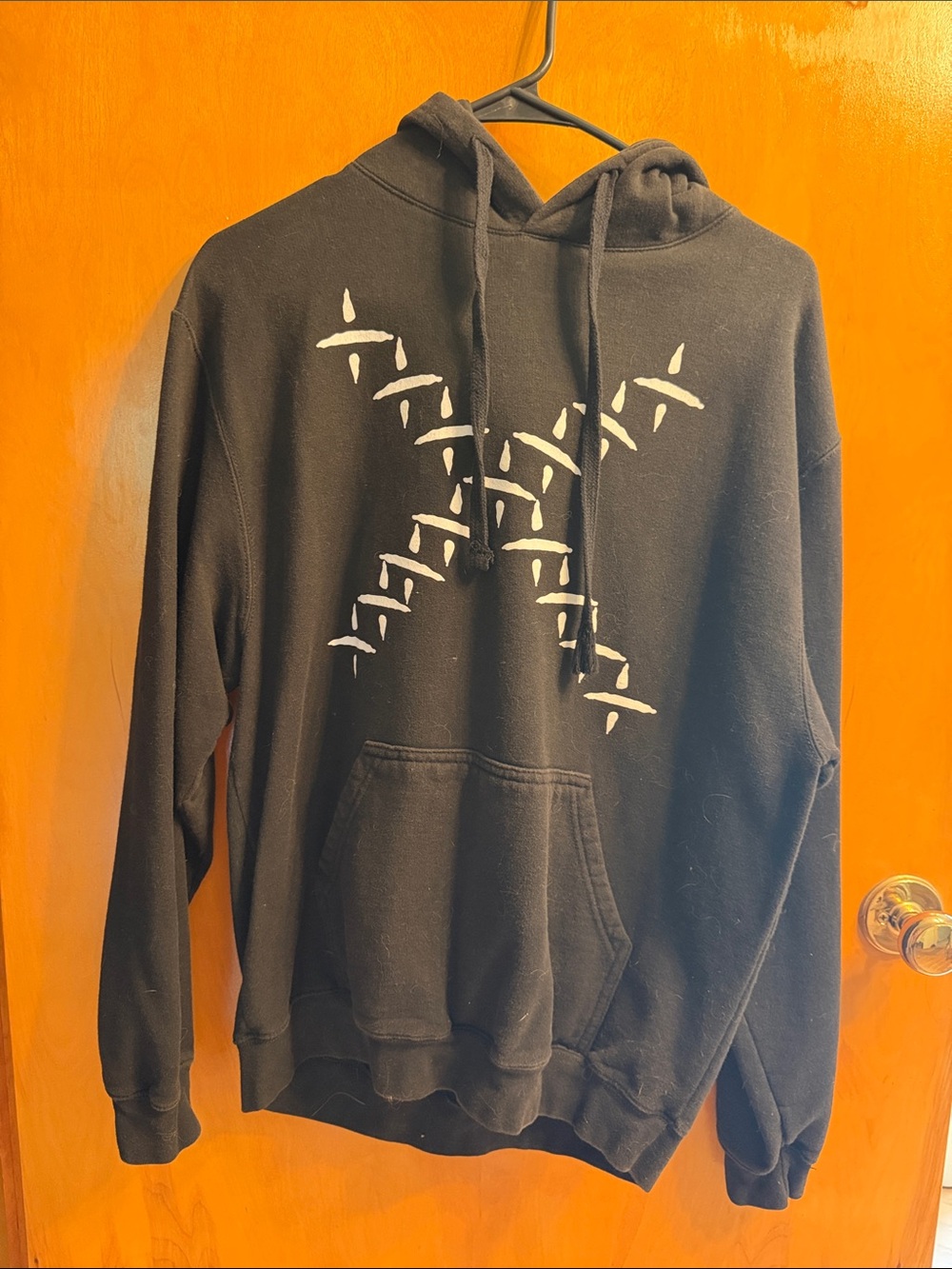 Black Pullover Hoodie with White Graphic X